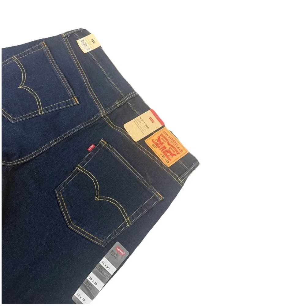 Levis‎ 502 Men's Taper Jeans Stretch Blue Dark Wash Denim 36x30 Work Cowboy New
